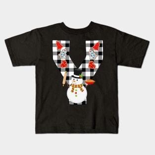 BW Buffalo Checks Pattern Monogram Y | Snowman Kids T-Shirt